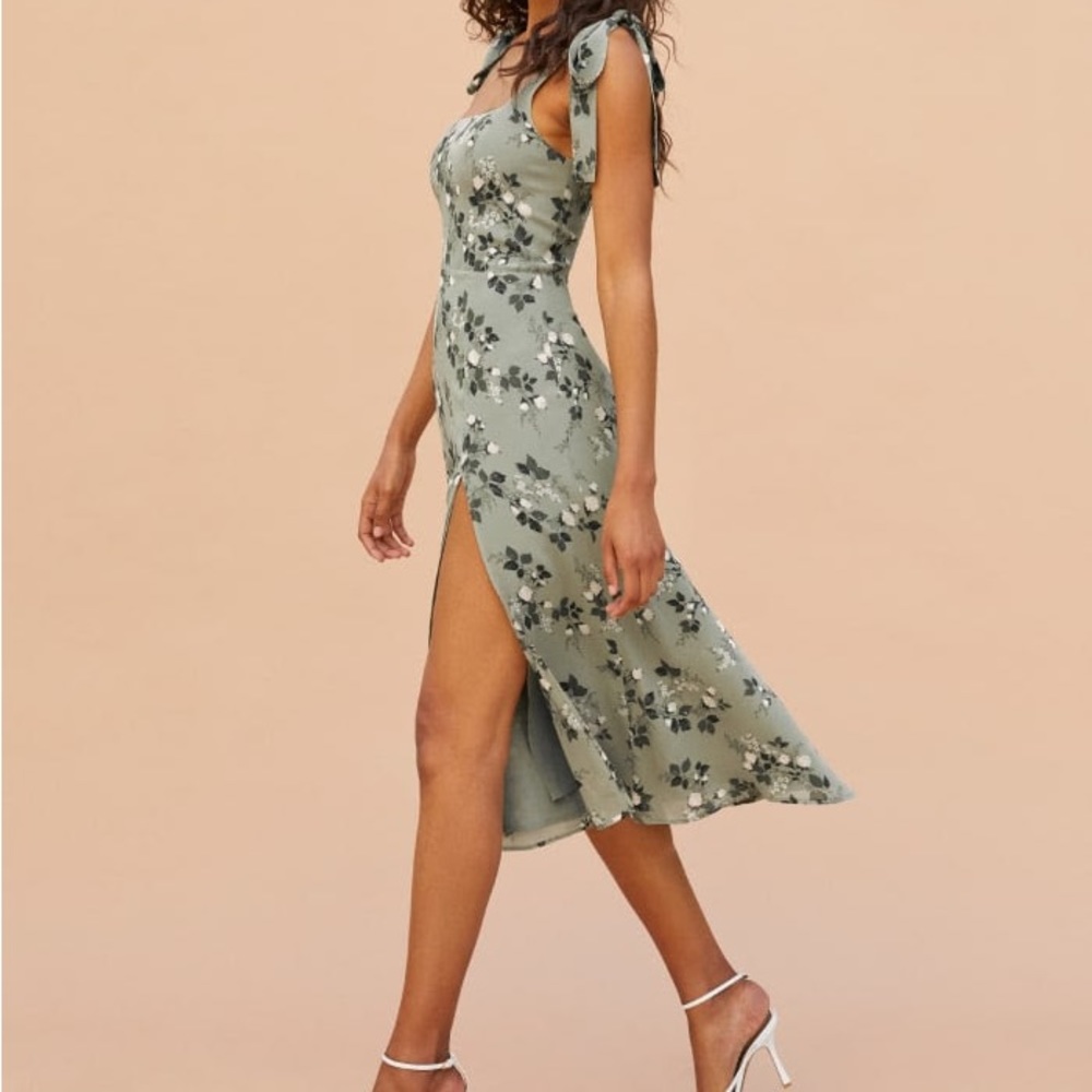 Reformation Twilight Green Floral Midi Dress